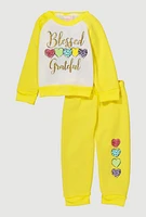 Baby Girls 12-24M Glitter Blessed Graphic Sweatshirt and Joggers, Yellow, Size 18M