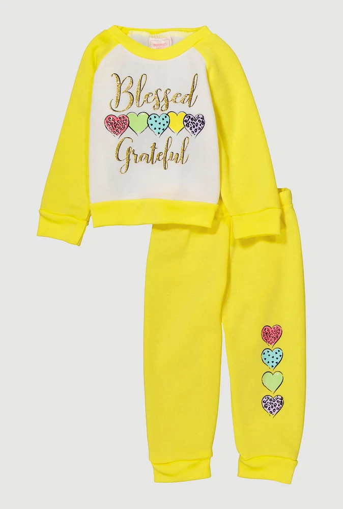 Baby Girls 12-24M Glitter Blessed Graphic Sweatshirt and Joggers, Yellow, Size 24M