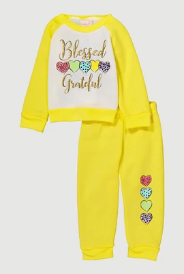 Baby Girls 12-24M Glitter Blessed Graphic Sweatshirt and Joggers, Yellow, Size 24M