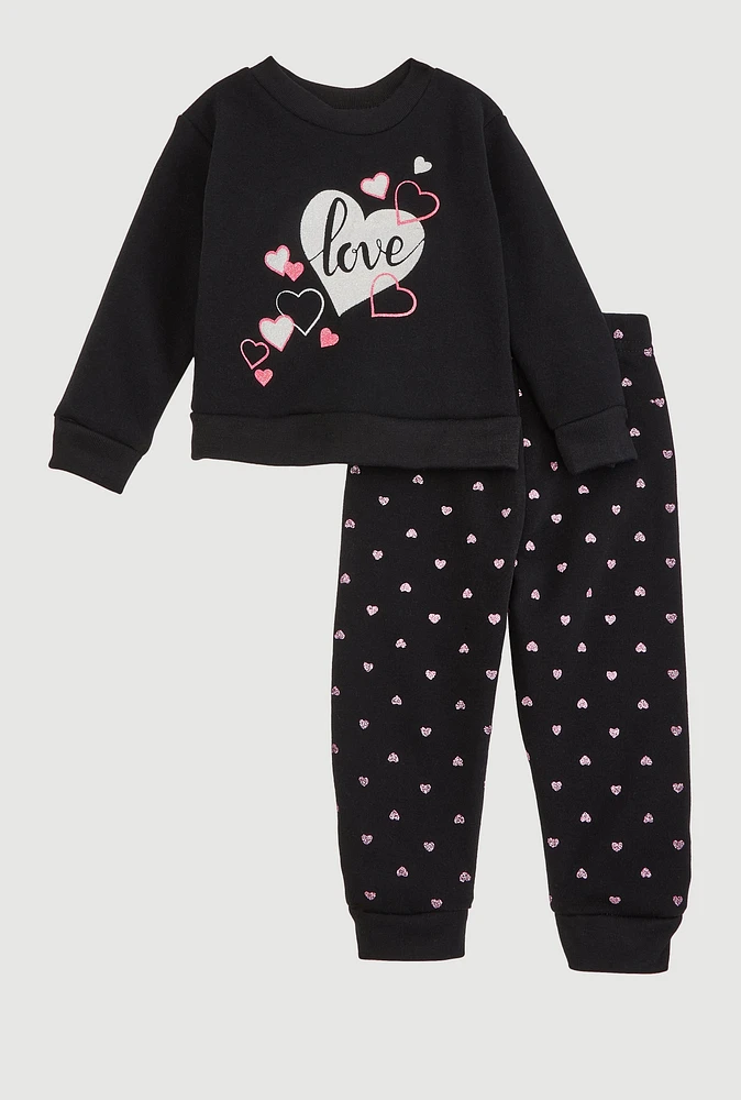 Baby Girls 12-24M Love Glitter Heart Sweatshirt and Joggers,