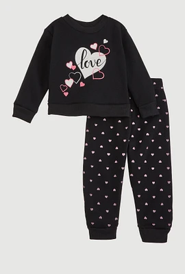 Baby Girls 12-24M Love Glitter Heart Sweatshirt and Joggers,