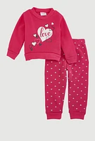 Baby Girls - Love Glitter Heart Sweatshirt and Joggers, Pink