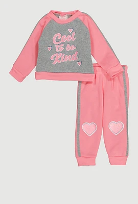 Baby Girls 12-24M Cool To Be Kind Graphic Sweatshirt and Sweatpants, Pink, Size 18M