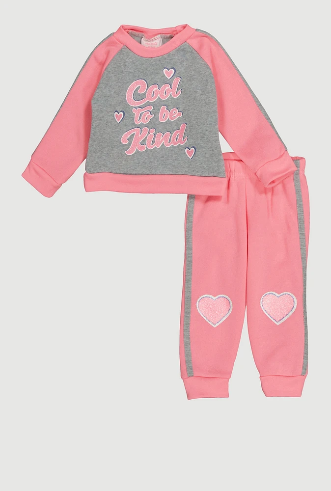 Baby Girls 12-24M Cool To Be Kind Graphic Sweatshirt and Sweatpants, Pink, Size 24M