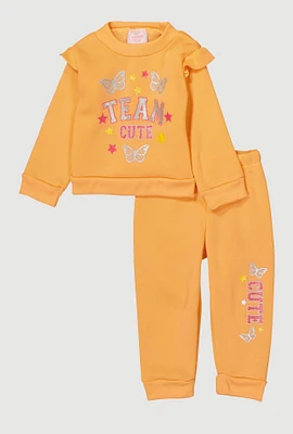 Baby Girls 12-24M Team Cute Glitter Graphic Sweatshirt and Joggers, Orange, Size 18M