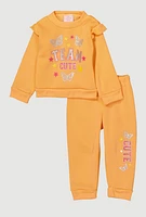 Baby Girls 12-24M Team Cute Glitter Graphic Sweatshirt and Joggers, Orange, Size 12M