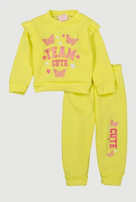 Baby Girls 12-24M Team Cute Glitter Graphic Sweatshirt and Joggers, Yellow, Size 12M