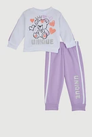 Baby Girls 12-24M Unique Glitter Graphic Sweatshirt and Joggers, Purple,