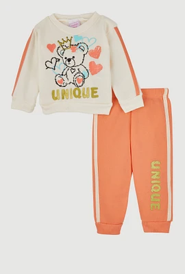 Baby Girls 12-24M Unique Glitter Graphic Sweatshirt and Joggers,