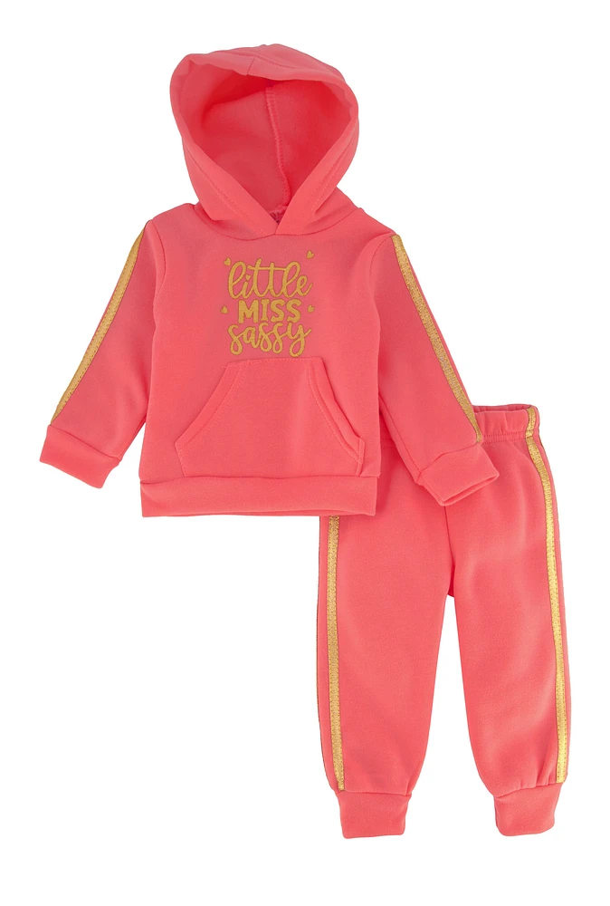 Baby Girls 12-24M Little Miss Sassy Hoodie and Joggers, Pink, Size 12M