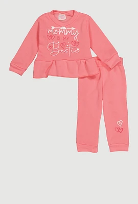 Baby Girls 12-24M Mommy Is My Bestie Glitter Sweatshirt and Joggers, Pink, Size 24M
