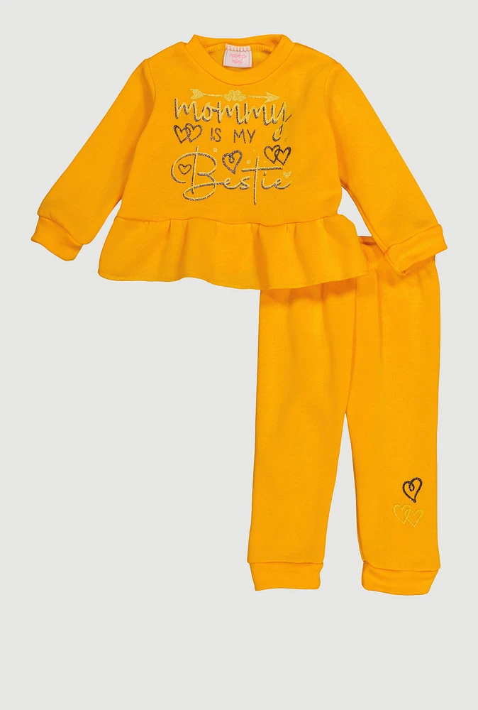 Baby Girls 12-24M Mommy Is My Bestie Glitter Sweatshirt and Joggers,