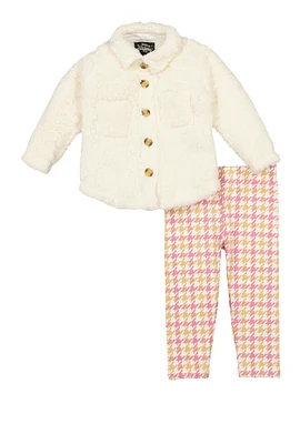 Baby Girls 12-24M Teddy Shacket and Houndstooth Leggings, White, Size 18M