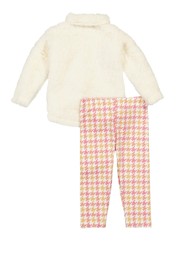 Baby Girls 12-24M Teddy Shacket and Houndstooth Leggings, White, Size 12M