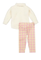 Baby Girls 12-24M Teddy Shacket and Houndstooth Leggings, White,