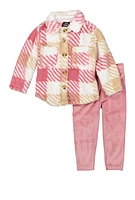 Baby Girls 12-24M Plaid Sherpa Shacket and Velour Leggings, Pink, Size 24M