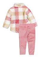 Baby Girls 12-24M Plaid Sherpa Shacket and Velour Leggings, Pink, Size 24M