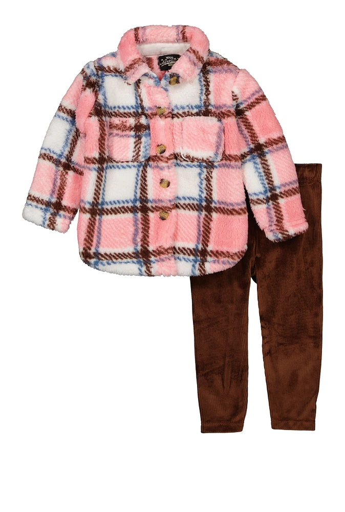 Baby Girls 12-24M Plaid Sherpa Shacket and Leggings, Pink, Size 18M