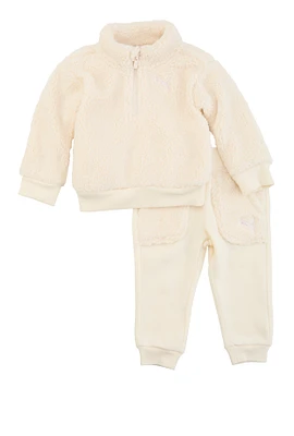 Baby Girls 12-24M Puma Sherpa Half Zip Sweatshirt and Joggers, White, Size 12M