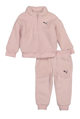 Baby Girls 12-24M Puma Sherpa Quarter Zip Sweatshirt and Joggers, Pink, Size 12M