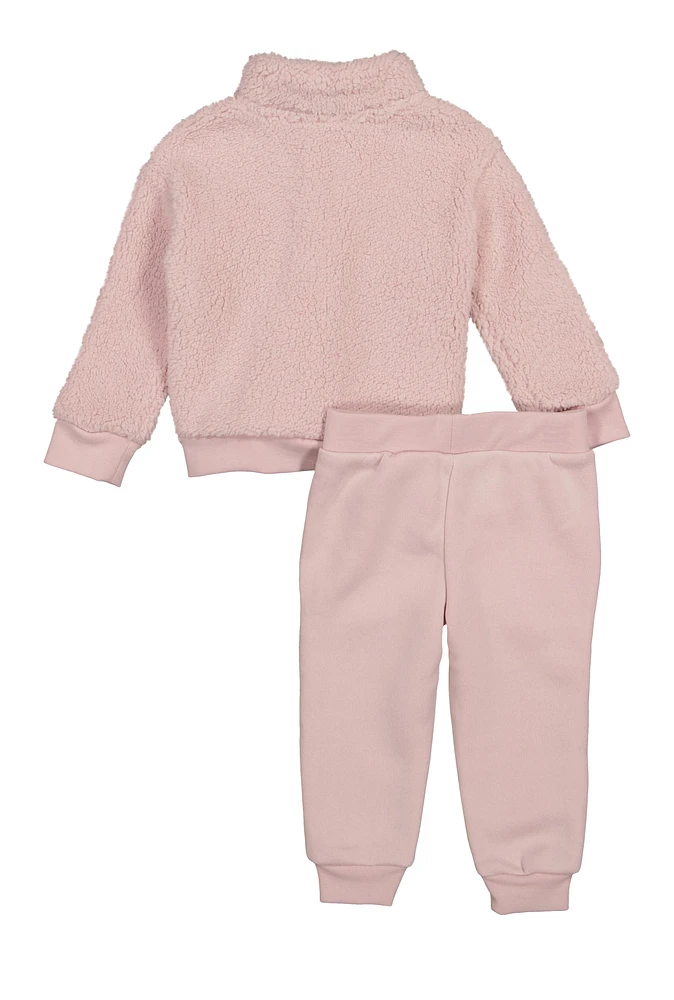 Baby Girls 12-24M Puma Sherpa Quarter Zip Sweatshirt and Joggers, Pink, Size 24M