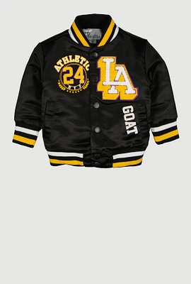 Baby Boys City Chenille Patch Varsity Jacket, Black, Size 24M