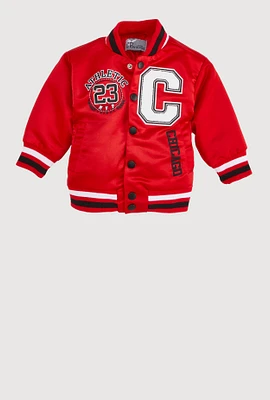 Baby Boys Chenille City Graphic Patch Varsity Jacket, Red, Size 24M