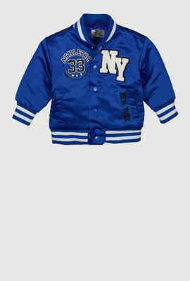 Baby Boys Chenille City Graphic Patch Varsity Jacket, Blue, Size 12M