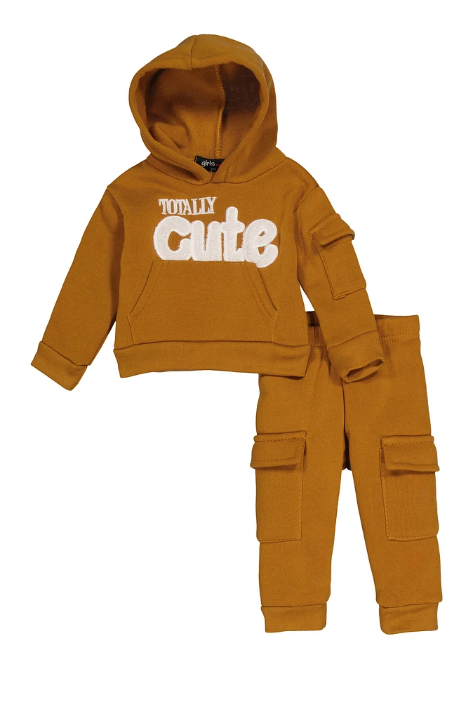 Baby Girl 0-9M Totally Cute Chenille Graphic Hoodie and Joggers, 9M