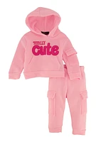 Baby Girl 0-9M Totally Cute Chenille Graphic Hoodie and Joggers, Pink, Size 3M