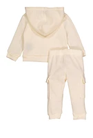 Baby Girls 0-9M Bear 3D Foil Screen Graphic Hoodie and Joggers, Beige, Size 3M