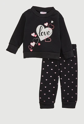 Baby Girls 0-9M Love Glitter Heart Sweatshirt and Joggers,