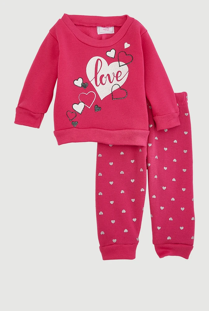 Baby Girls 0-9M Love Glitter Heart Sweatshirt and Joggers, Pink, Size 3-6M