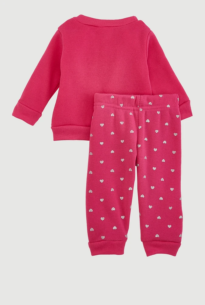Baby Girls 0-9M Love Glitter Heart Sweatshirt and Joggers, Pink, Size 3-6M