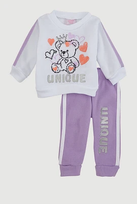 Baby Girls 0-9M Unique Glitter Graphic Sweatshirt and Joggers, Purple, Size 3-6M