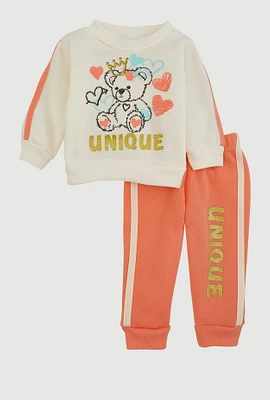 Baby Girls 0-9M Unique Glitter Graphic Sweatshirt and Joggers, Orange,