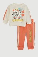 Baby Girls 0-9M Unique Glitter Graphic Sweatshirt and Joggers, Orange,