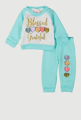 Baby Girls 0-9M Glitter Blessed Graphic Sweatshirt and Joggers, Blue, Size 0-3M