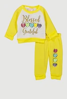 Baby Girls 0-9M Glitter Blessed Graphic Sweatshirt and Joggers, Yellow, Size 6-9M