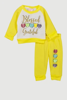 Baby Girls 0-9M Glitter Blessed Graphic Sweatshirt and Joggers, Yellow, Size 3-6M