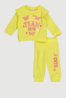 Baby Girls 0-9M Team Cute Glitter Graphic Sweatshirt and Joggers, Yellow, Size 0-3M