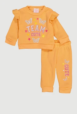 Baby Girls 0-9M Team Cute Glitter Graphic Sweatshirt and Joggers, Orange,