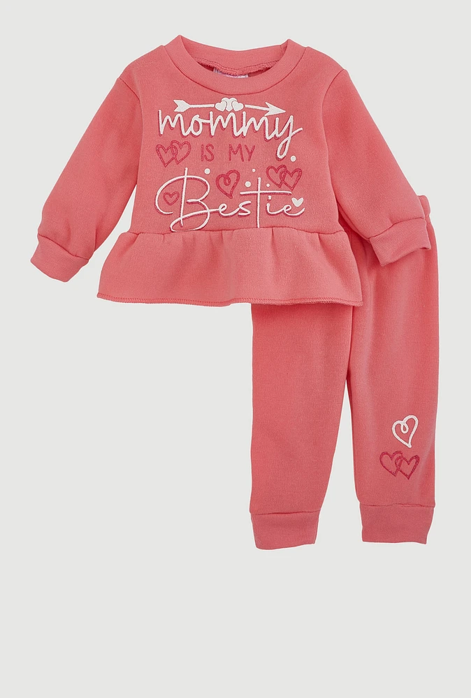 Baby Girls 0-9M Mommy Is My Bestie Sweatshirt and Joggers, Pink, Size 0-3M