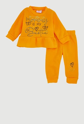 Baby Girls 0-9M Mommy Is My Bestie Sweatshirt and Joggers, Orange, Size 0-3M