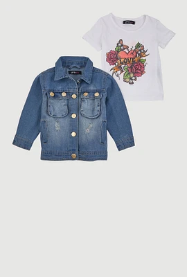 Baby Girls 12-24M Love Graphic Top and Denim Jacket, Multi, Size 24M