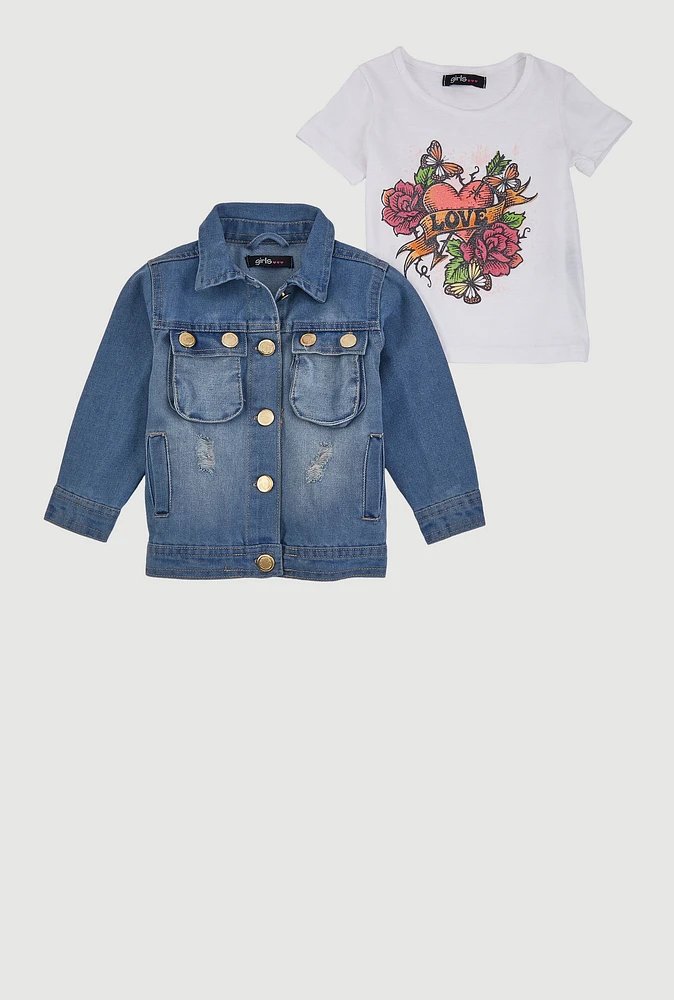 Baby Girls 12-24M Love Graphic Top and Denim Jacket, Multi, Size 24M