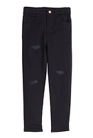 Little Girls Twill Frayed Detail Skinny Pants,