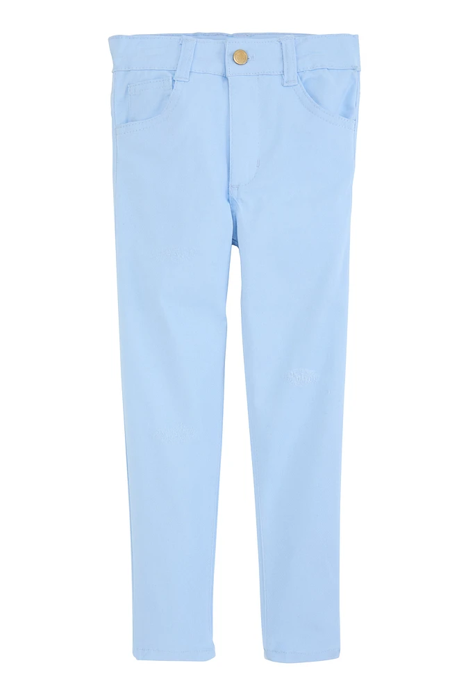 Little Girls Twill Frayed Detail Skinny Pants, Blue, Size 4