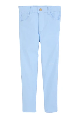 Little Girls Twill Frayed Detail Skinny Pants, Blue, Size 4