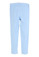 Little Girls Twill Frayed Detail Skinny Pants, Blue, Size 4